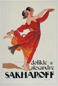 1975 Print Poster Dancers Clotilde Alexandre Sakharoff dance Duo George Barbier
