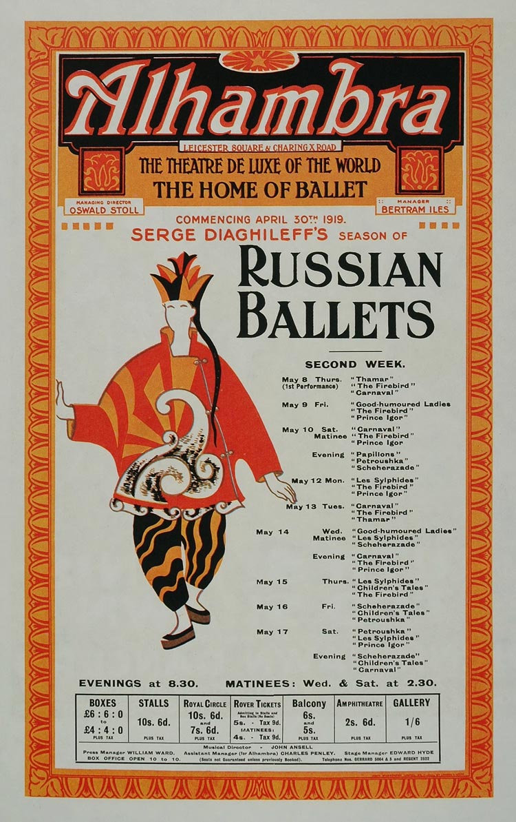 1975 Print Poster Picasso Art Russian Ballets Alhambra Theatre