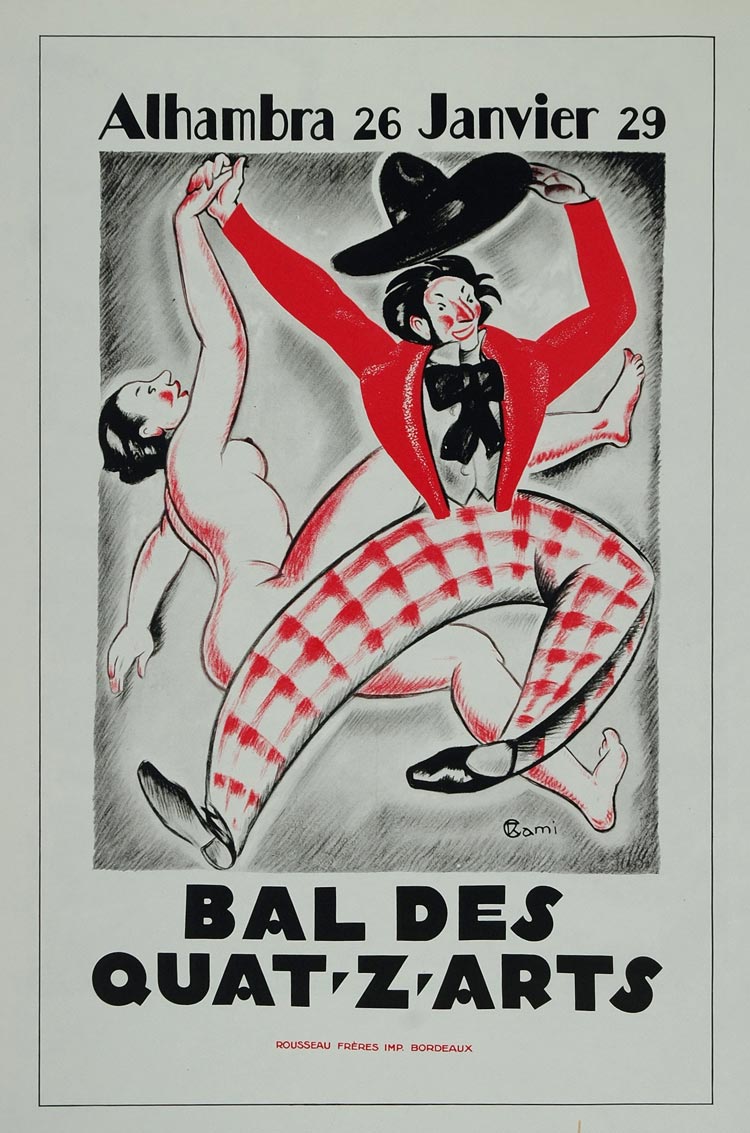 1975 Print Poster Dance Nude Dancer Art Students Show Paris Bal des Quat-Z-Arts