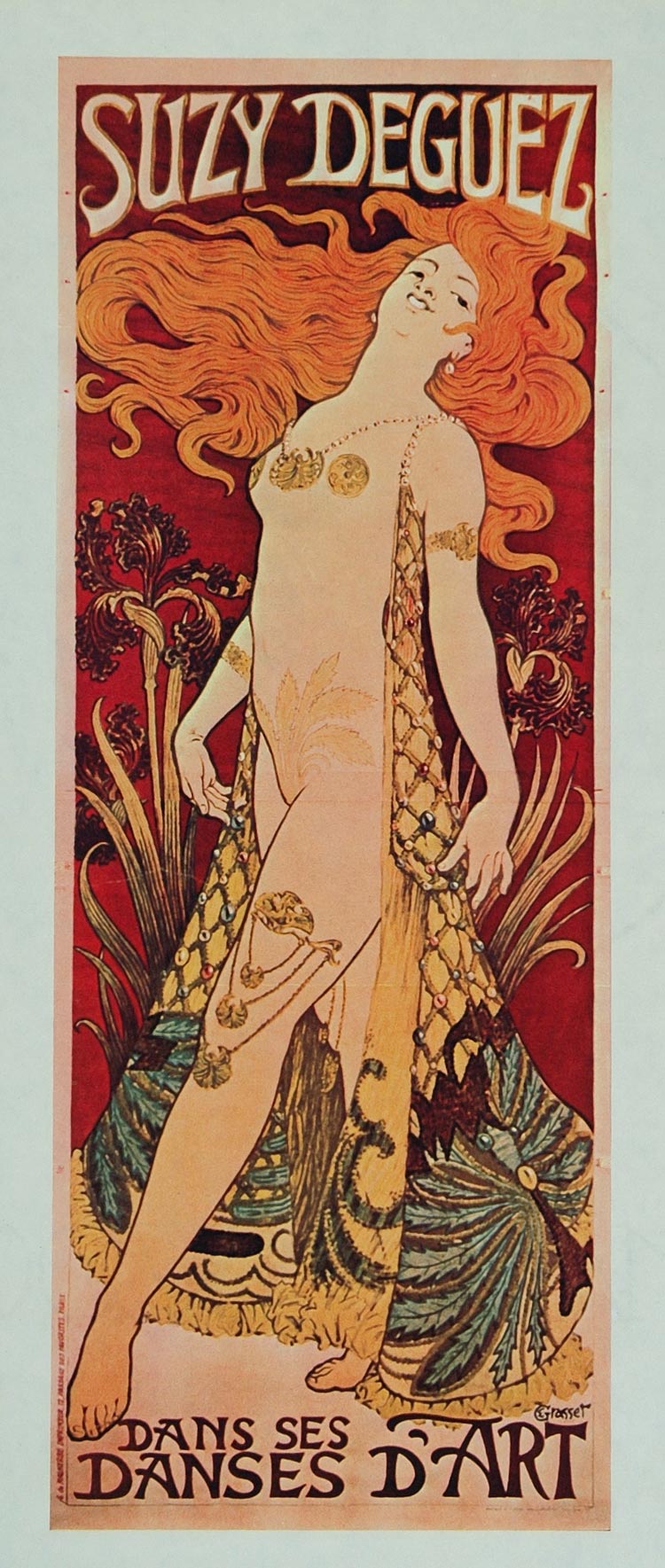 1975 Print Art Nouveau Poster Nude Dancer Suzy Deguez Eugene-Samuel Grasset