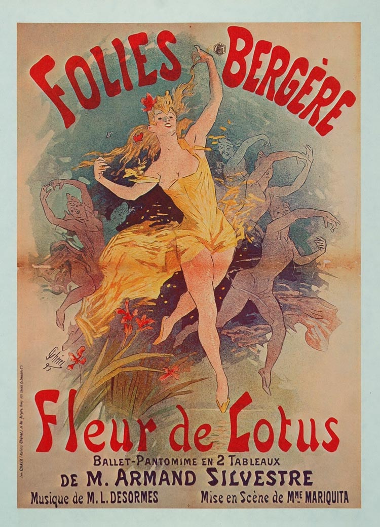 1975 Print Poster Jules Cheret Art Dancer Folies Bergere Fleur de Lotus Dance