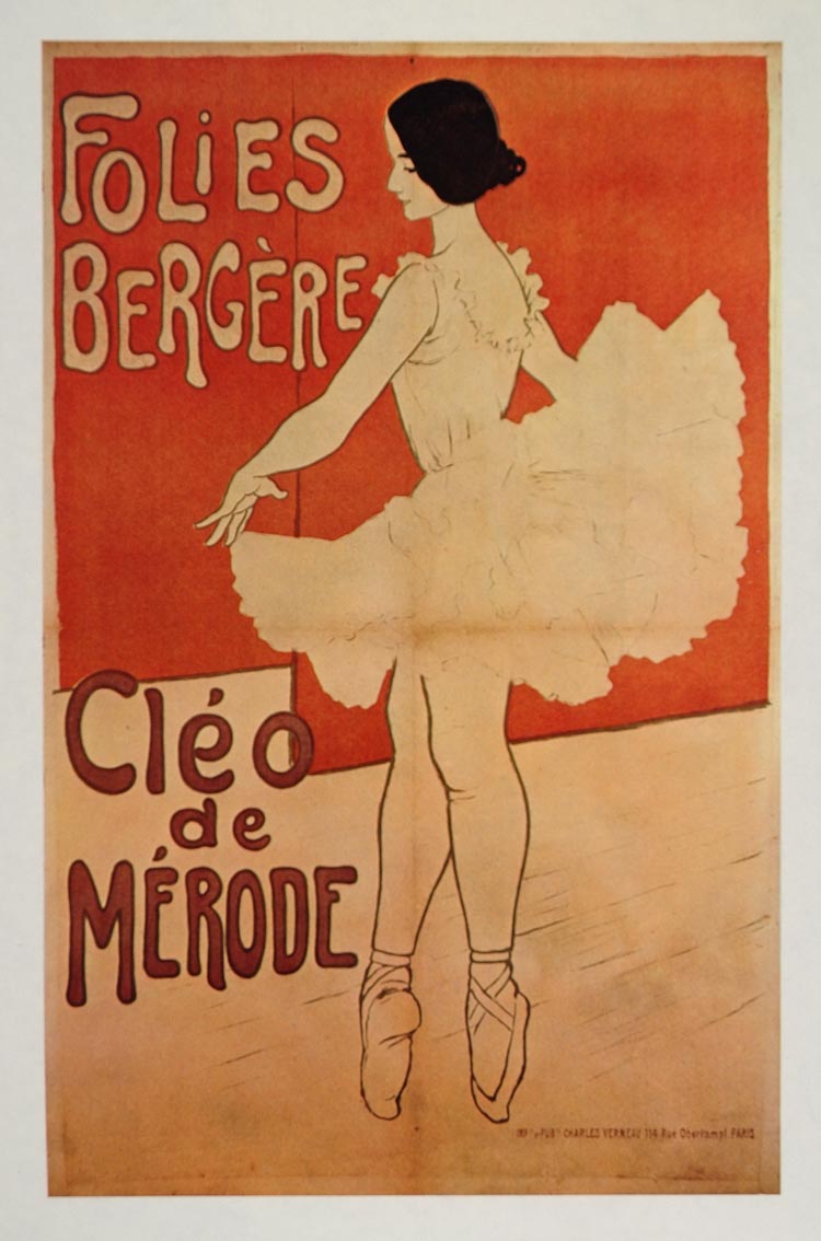 1975 Print Poster Art Dance Cleo de Merode Folies Bergere Ballerina Costume