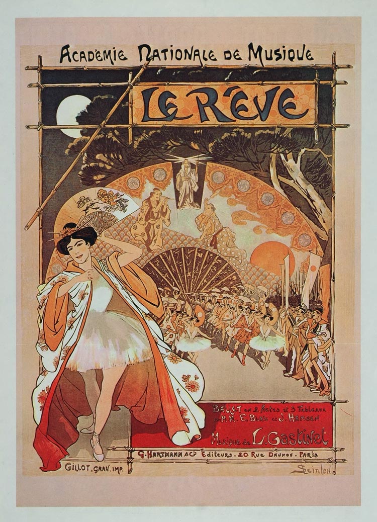 1975 Print Poster Ballet Reve Japanese Fan Costume Theophile Alexandre Steinlen