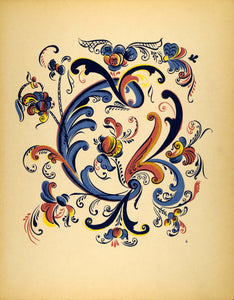 1948 Original Serigraph Norwegian Floral Scroll Chest Art Historical DAW1
