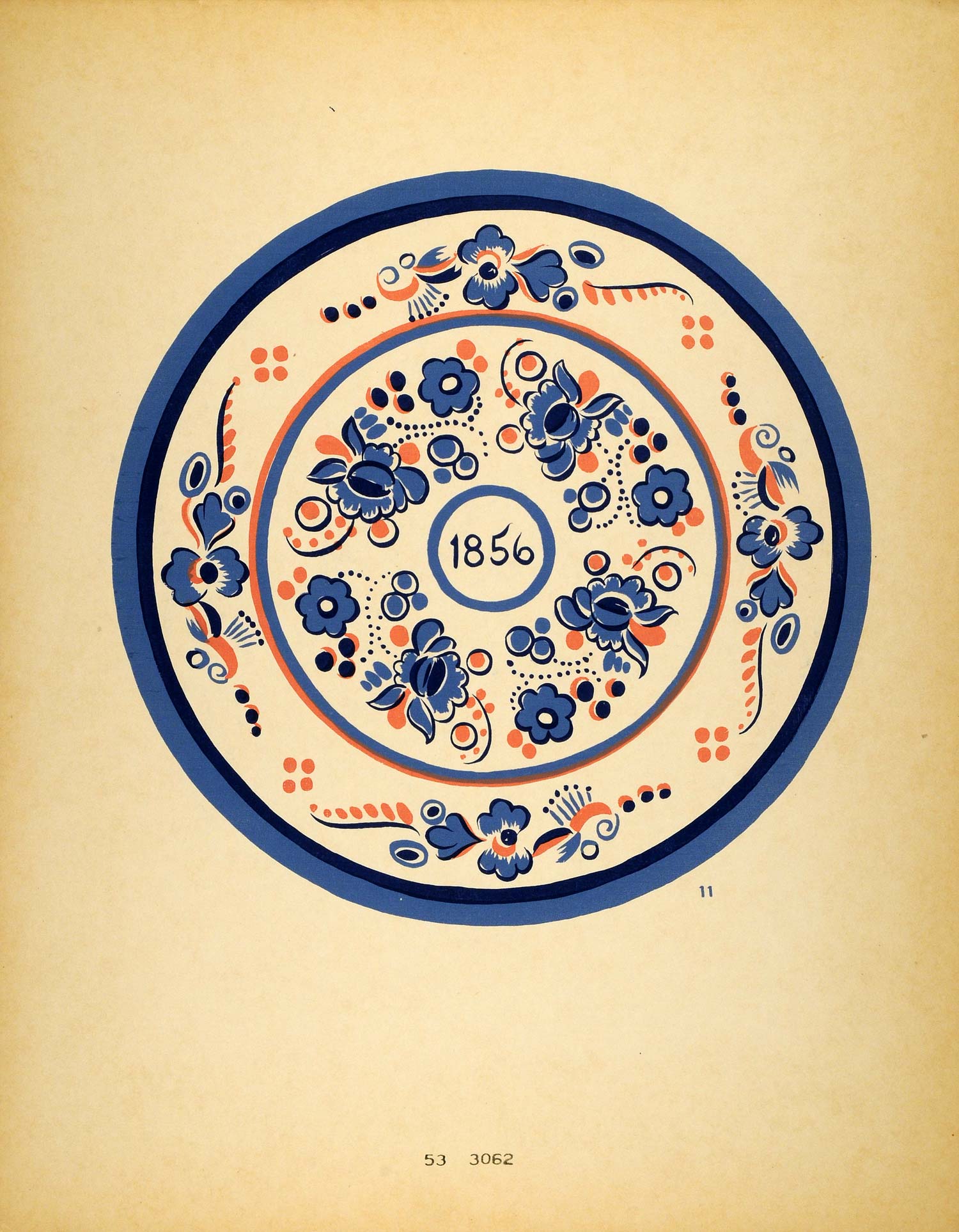 1948 Original Serigraph Swiss Decorative Floral Plate Historical Art DAW1