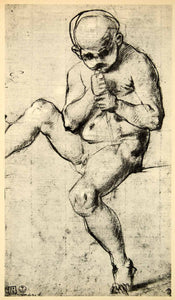 1943 Print Jacopo Carucci Pontormo Study Nude Cherub Flute Musician Boy DDP1