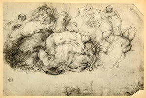 1943 Print Jacopo Carucci Pontormo Nude Portrait Orgy Group Italian DDP1