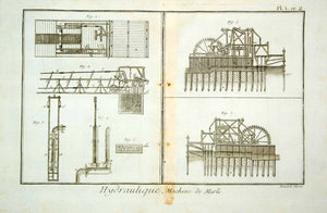 1778 Copper Engraving Machine de Marly Hydraulics Diderot Antique Print DDR1