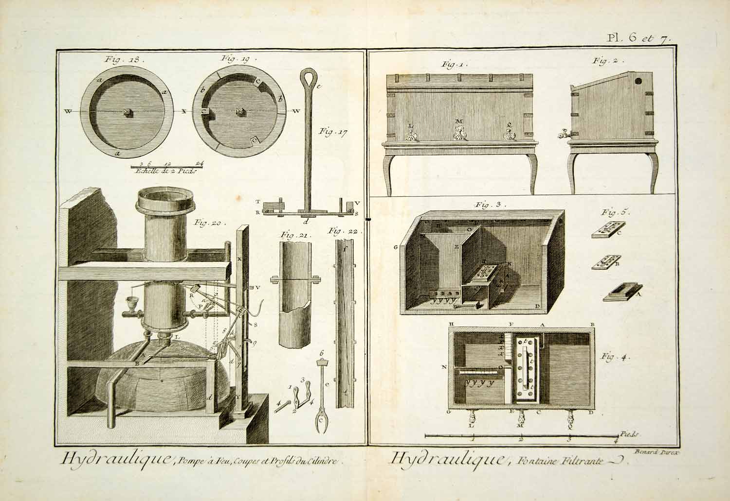 1778 Copper Engraving Antique Hydraulic Pump Machine Diderot Drawing Print DDR1