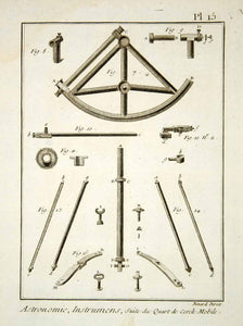 1778 Copper Engraving Antique Quadrant Astronomical Instrument Parts Print DDR1