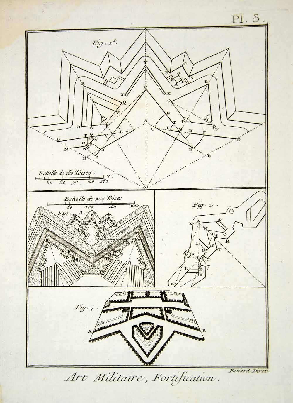 1778 Copper Engraving Military Fortifications Neuf-Brisach Diderot Diagrams DDR1