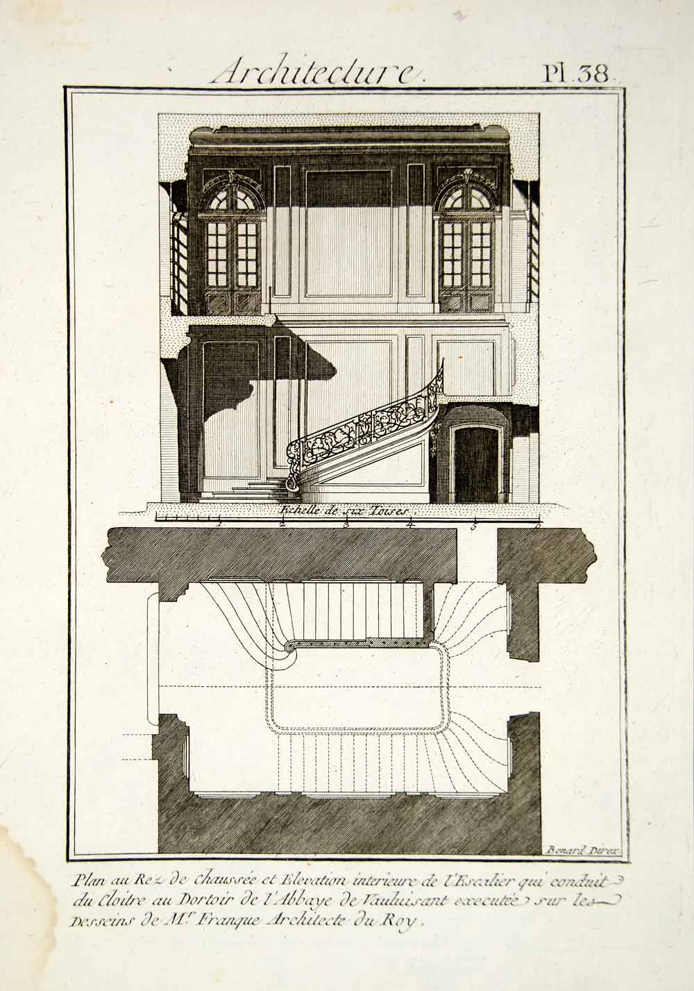 1779 Copper Engraving Architecture Vauluisant Abbey Staircase Plan Fronque DDR2