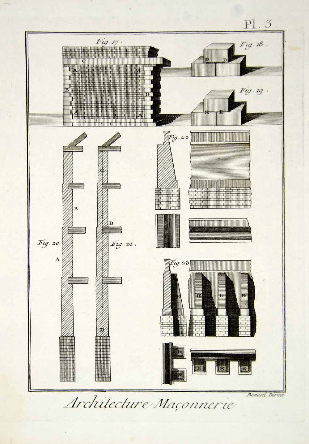 1779 Copper Engraving Architecture Masonry Brick Stone Walls Patterns Print DDR2