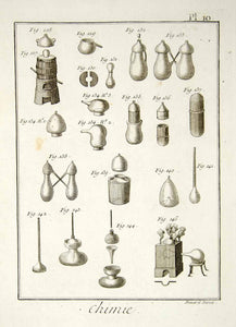 1779 Copper Engraving Antique Chemistry Glassware Lab Equipment Diderot DDR2