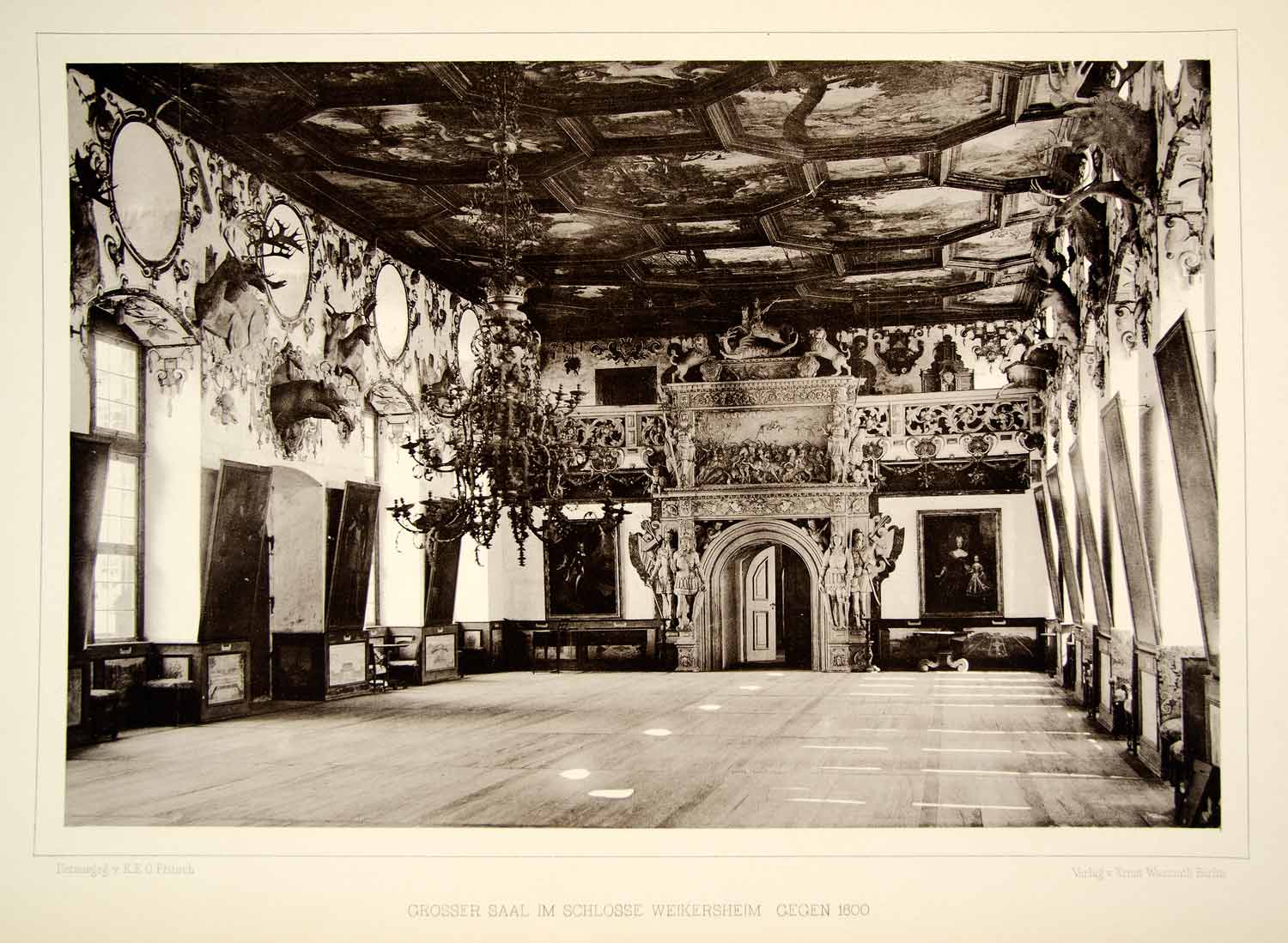 1888 Photogravure Schloss Weikersheim Palace Rittersaal Knights Hall German DDR4