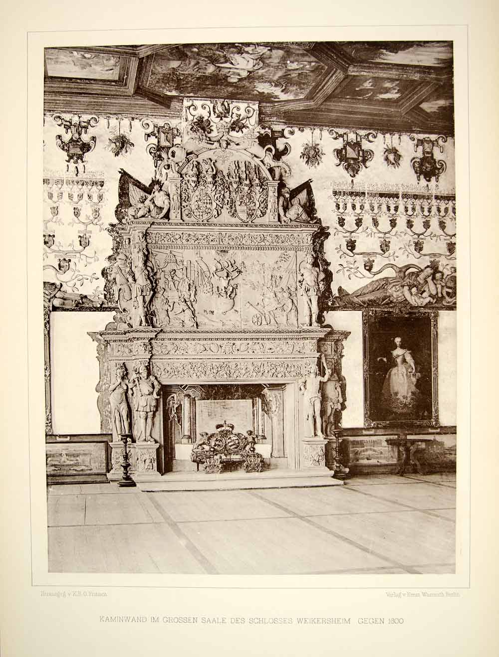 1888 Photogravure Schloss Weikersheim Palace Rittersaal Fireplace Germany DDR4
