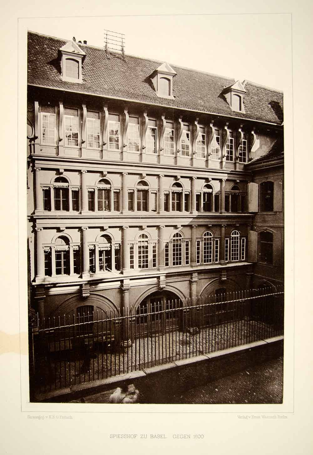 1888 Photogravure Speisshof Basel Switzerland Renaissance Architecture 1600 DDR4