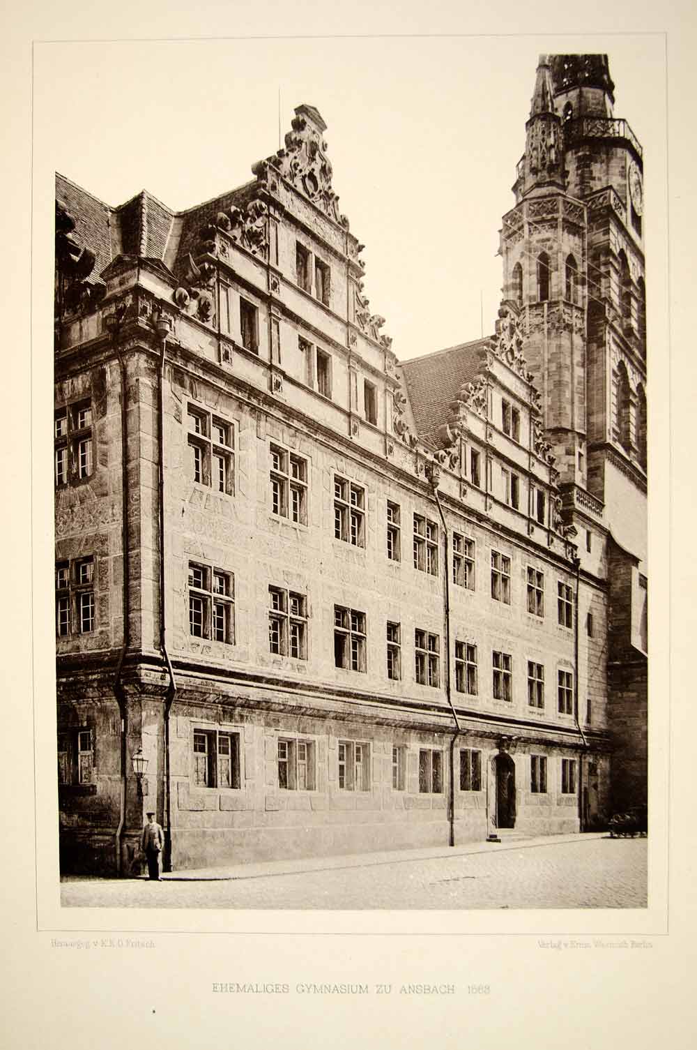 1888 Photogravure Ansbach Germany Renaissance Architecture Building Facade DDR4