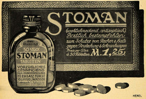 1913 Ad Stoman Disinfectant Tablet Antiseptic Medicine Remedy Bottle Pills DKU1