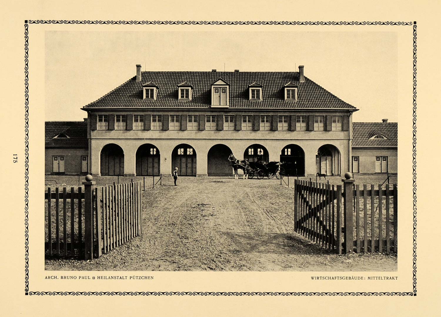 1913 Print Bruno Paul Horse Economy Building Sanatorium Architect Carriage DKU1