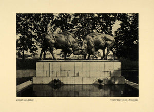 1914 Print Bison Wells Fountain Sculptures Muscles Art Wisent-Brunnen Augst DKU1