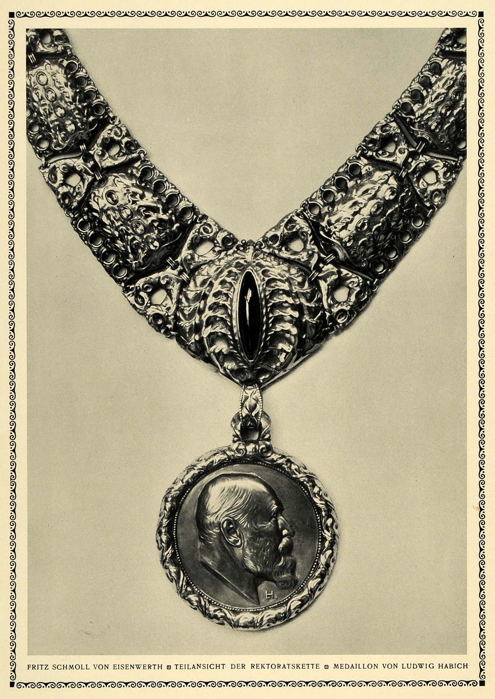 1914 Print Rector's Chain Medallion Ludwig Habich Art Fritz Schmoll DKU1