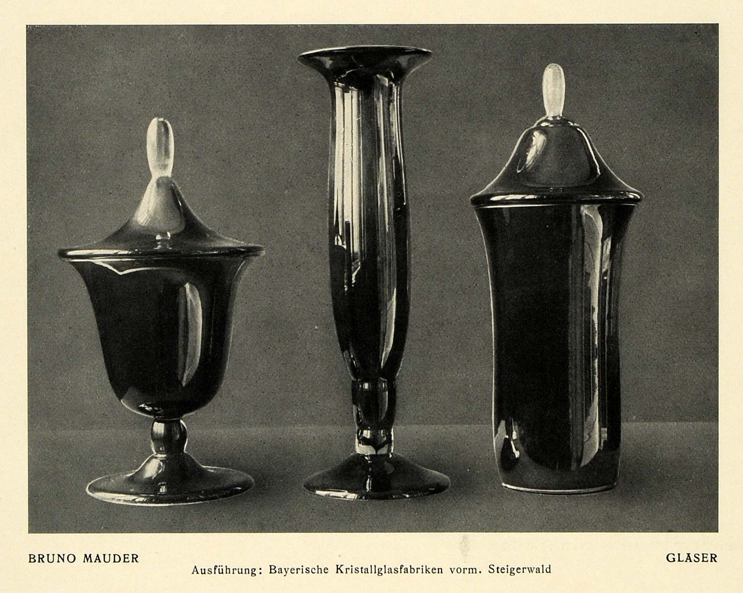 1915 Print Glasses Cups Crystal Work Mauder Vase Art Bruno Mauder Ceramic DKU1