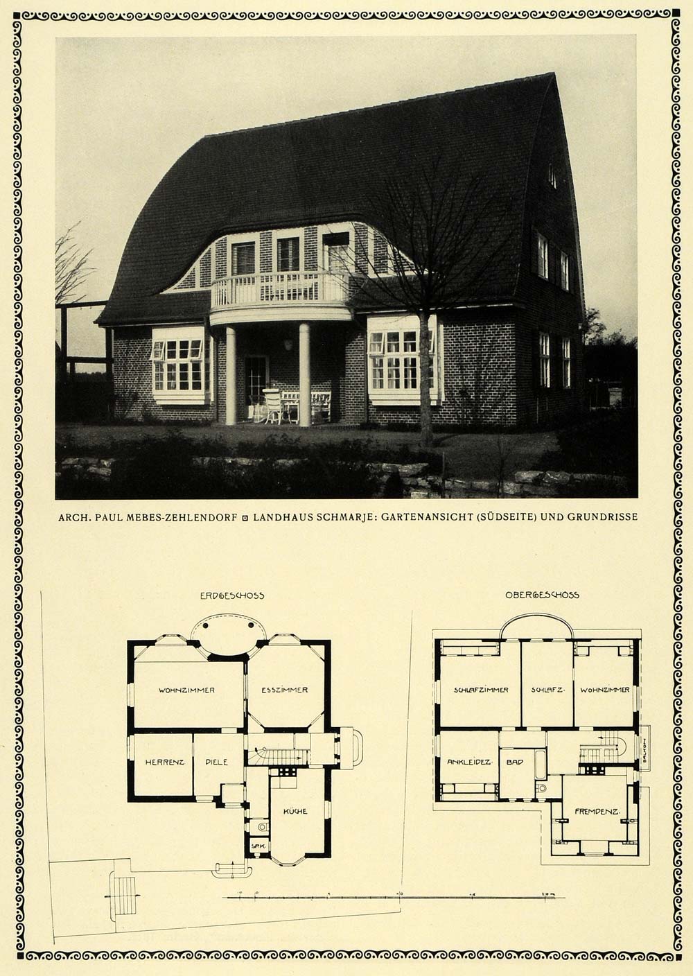 1913 Print Garden View Floor Plan Architecture Schmarje Paul Mebes Building DKU1