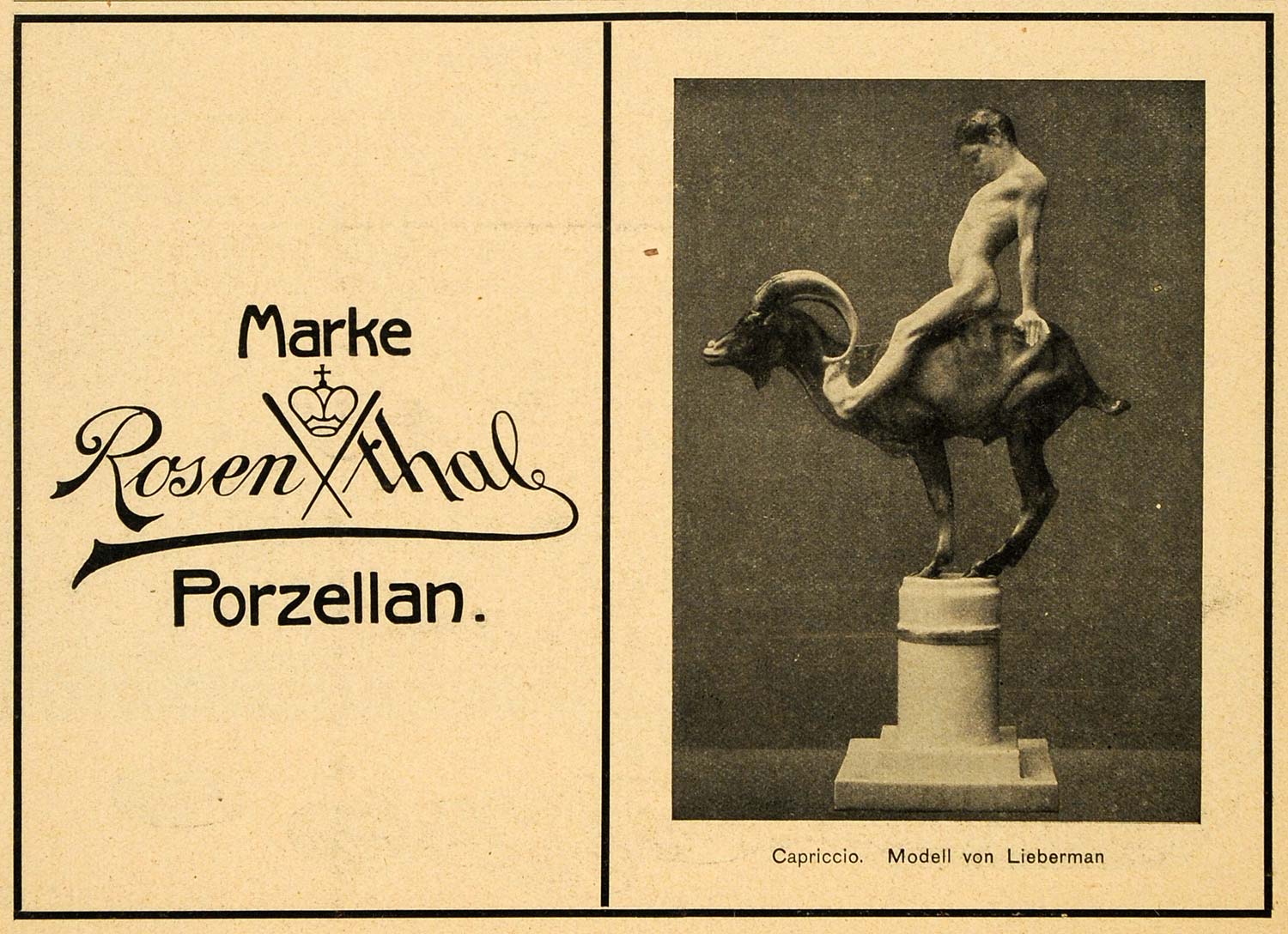 1913 Ad Marke Rosenthal Germany Porcelain Ferdinand Lieberman Sculpture Boy DKU1