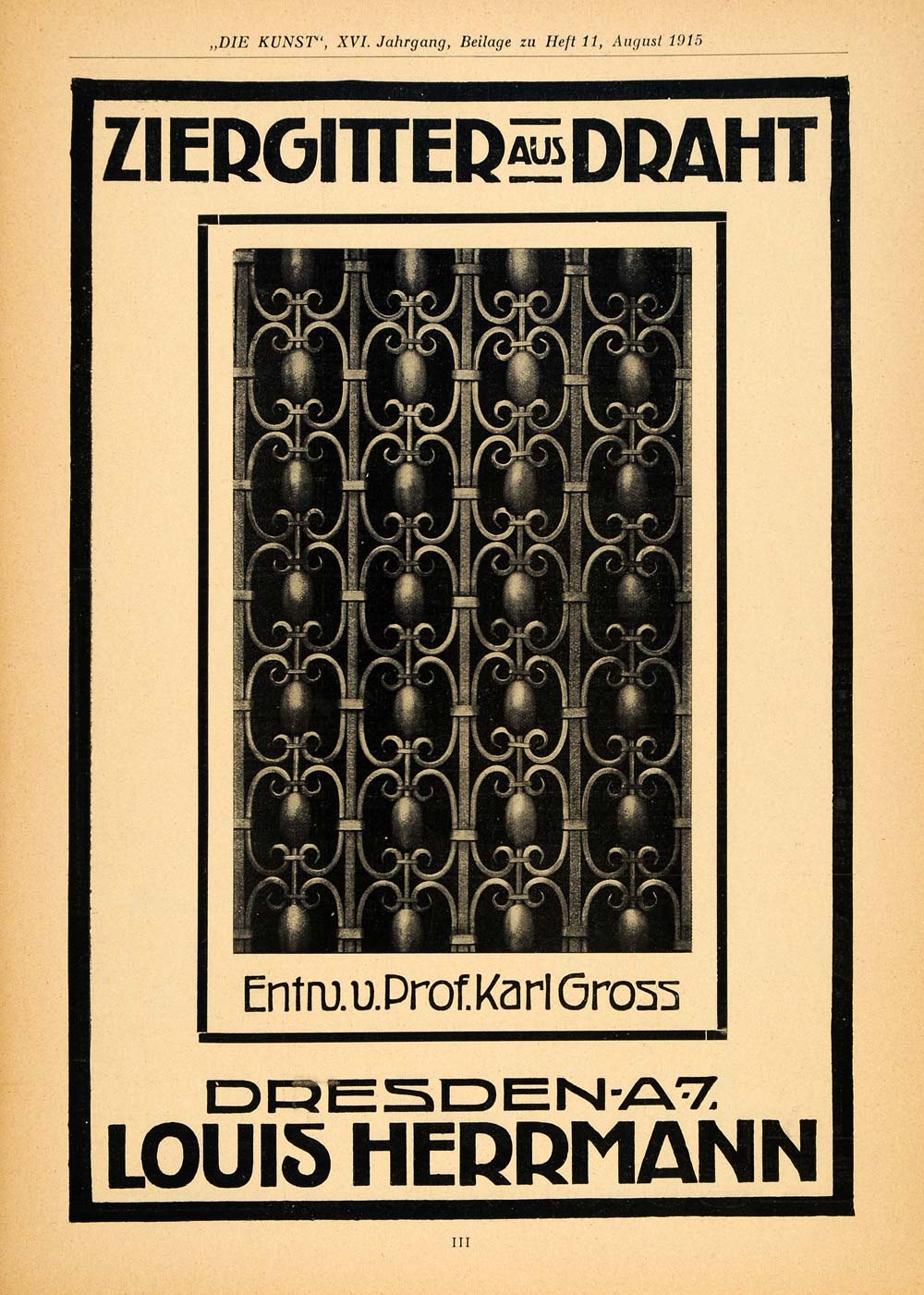1915 Ad Louis Herrmann Dresden Germany Wire Metal Grill Design Decor Art DKU1