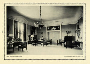 1913 Print Hall Interior Patterns Architecture Design Chandelier Mirror DKU1
