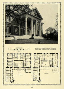 1913 Print Exterior Floor Plans Yard Stairs Columns Large Architecture DKU1