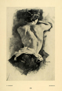 1915 Print Women Back Muscles Hair Nude Naked Drawing Sketch Waist Art DKU1