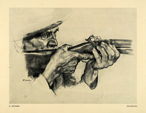 1915 Print Man Old Rifle Gun Hunting Shooting Drawing Hands Weapon Sketch DKU1