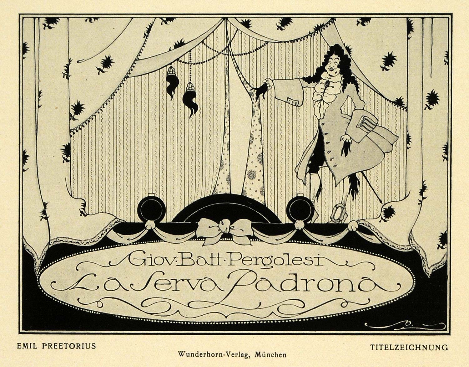 1913 Print Stage Title Drawing Design Maid Mistress Art Curtains Sword DKU1