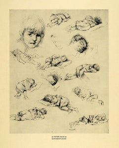 1915 Print Artist Peter Halm Children Sketch Study Boy Infant Still Life DKU1