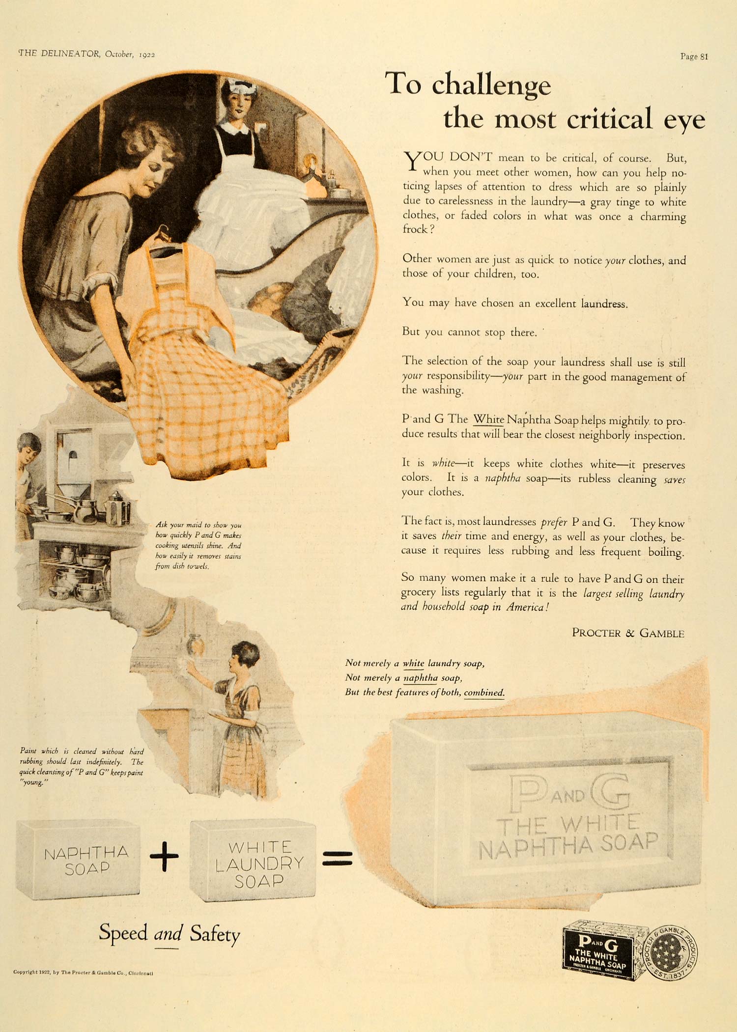 1922 Ad Procter Gamble White Naphtha Laundry Soap Maid Clothing Housekeeper DL2