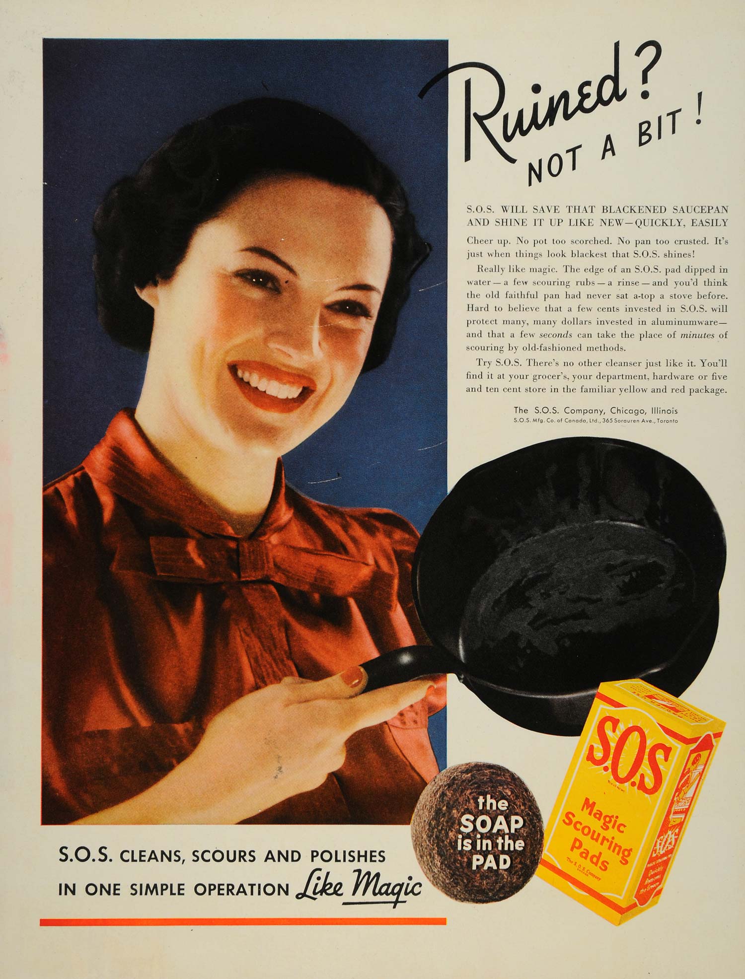 1937 Ad SOS Magic Scouring Pads Polishing Soap Cleaning Pan Pots Saucepan DL2