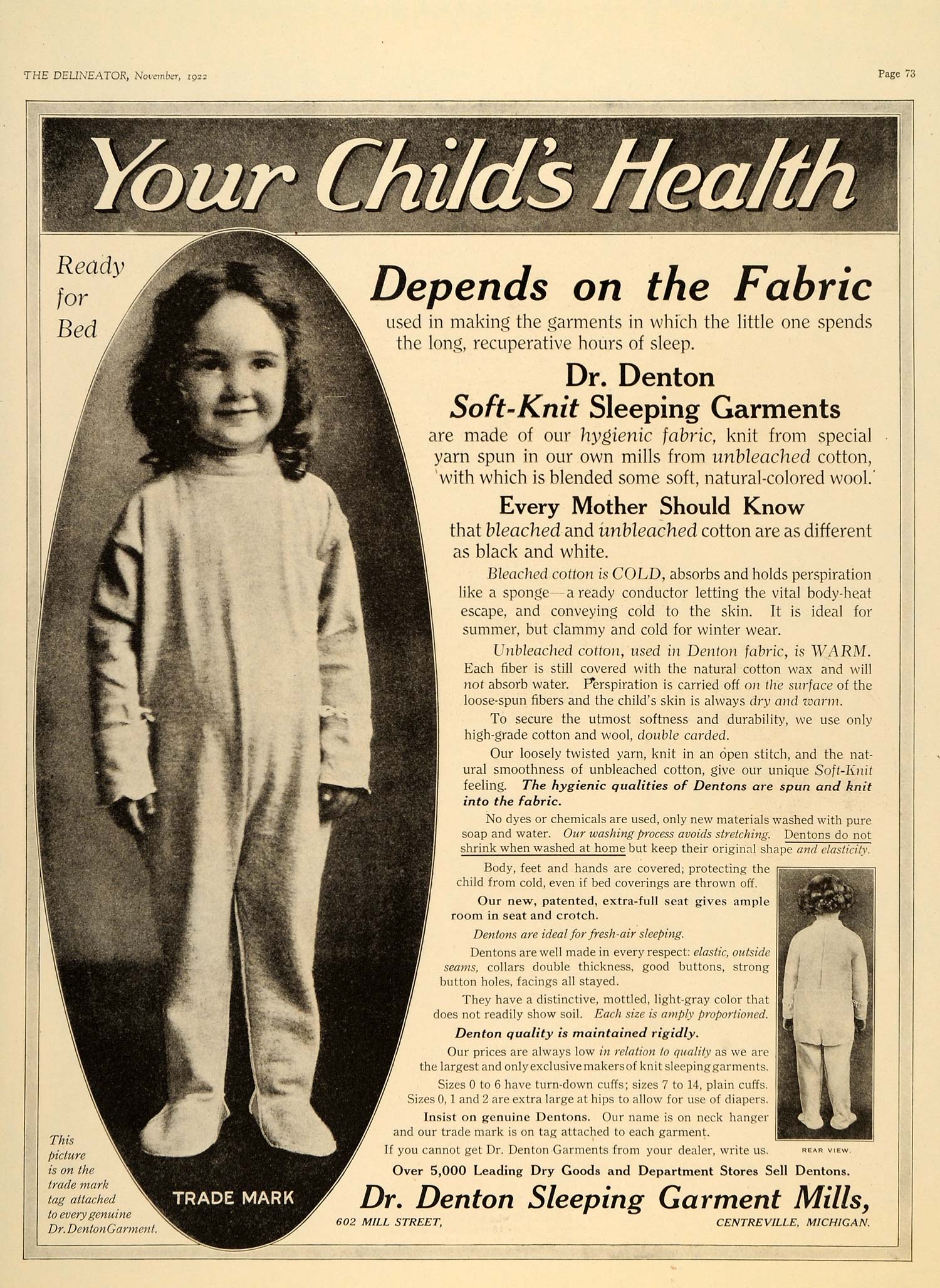 1939 Ad Dr. Denton Sleeping Suit Mills Hygenic Fabric 602 Mill St DL2