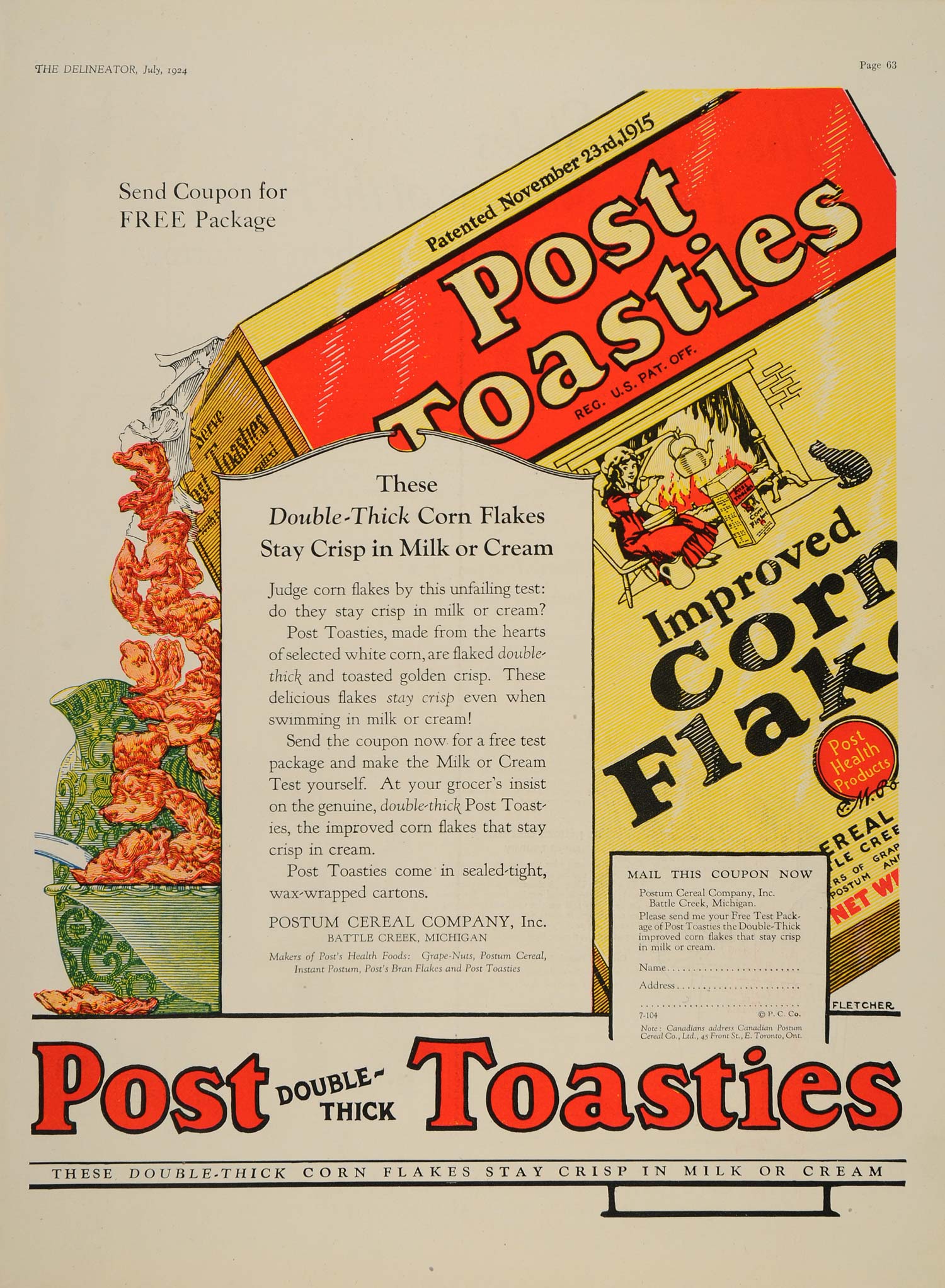 1924 Ad Post Toasties Corn Flakes Cereal Fletcher Battle Creek Mi Health DL2