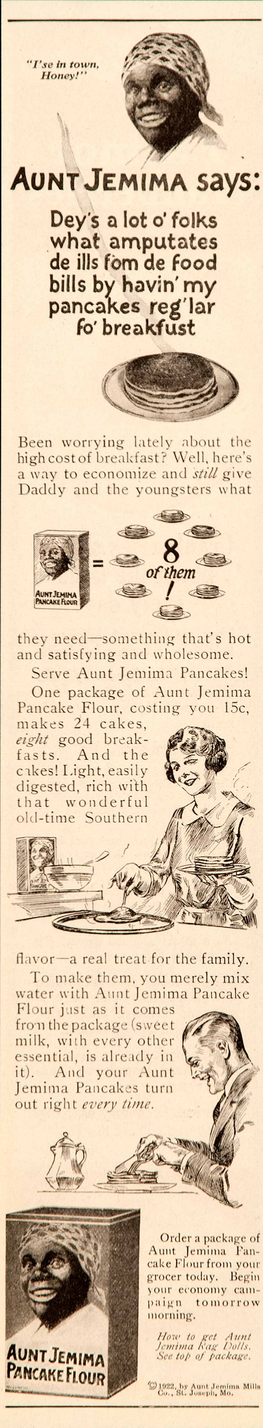 1922 Ad Aunt Jemima Pancake Flour Mills St. Joseph MO Breakfast Hot Cake DL2