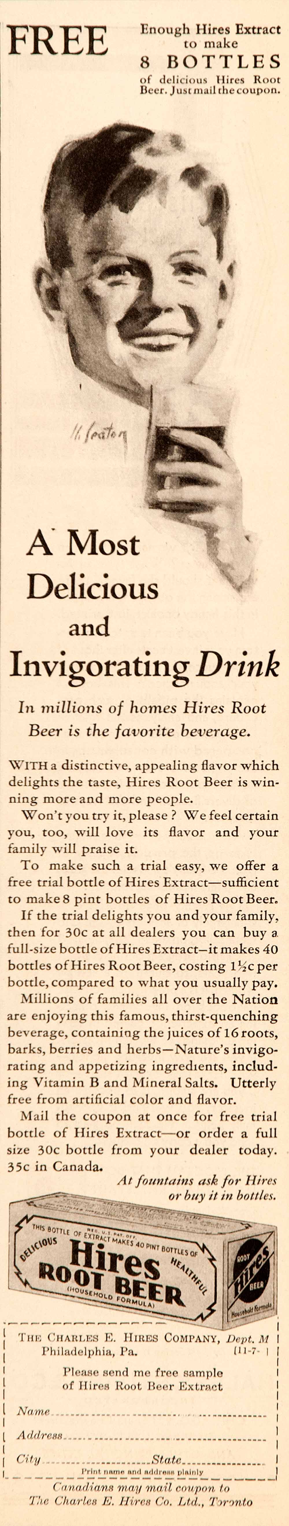 1930 Ad Charles F Hires Root Beer Beverage Soda Seaton Bottle Philadelphia DL2