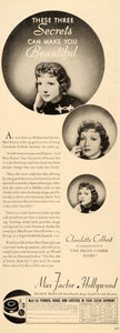 1936 Ad Max Factor Hollywood Make-Up Studios Claudette Colbert Actress DL2