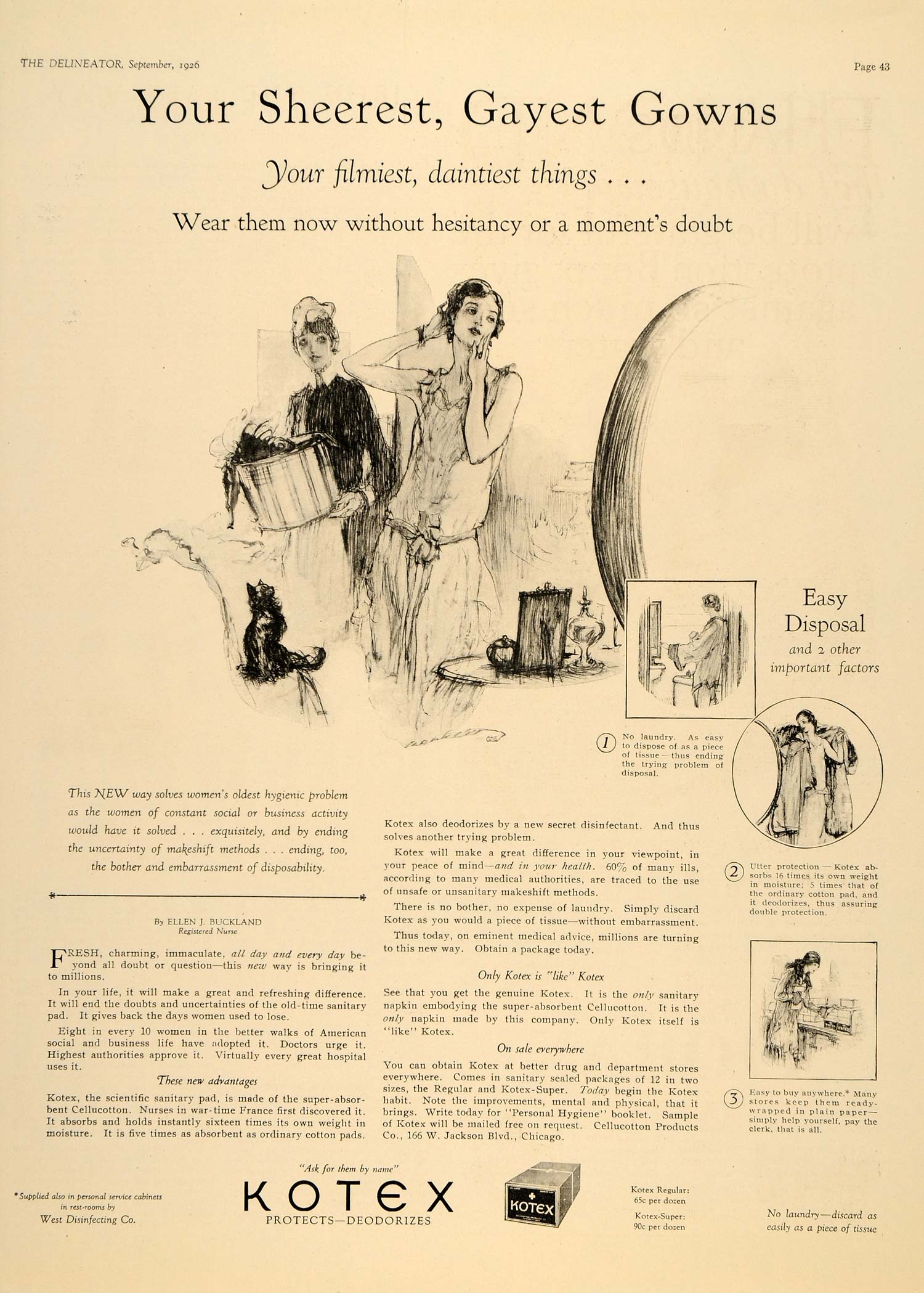 1926 Ad Cellucotton Products Kotex Ellen Buckland Nurse Maid West DL2