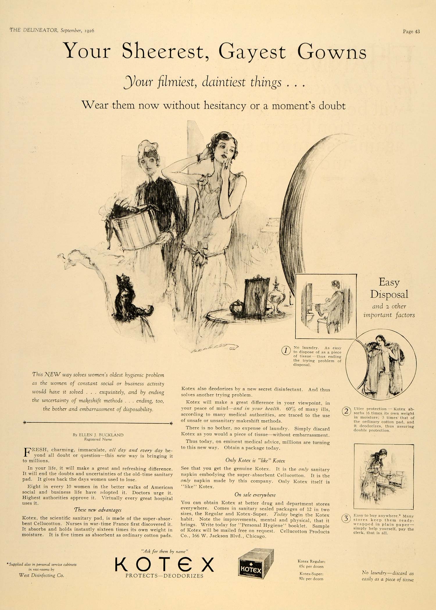 1926 Ad Cellucotton Products Kotex Ellen Buckland Nurse Maid West DL2