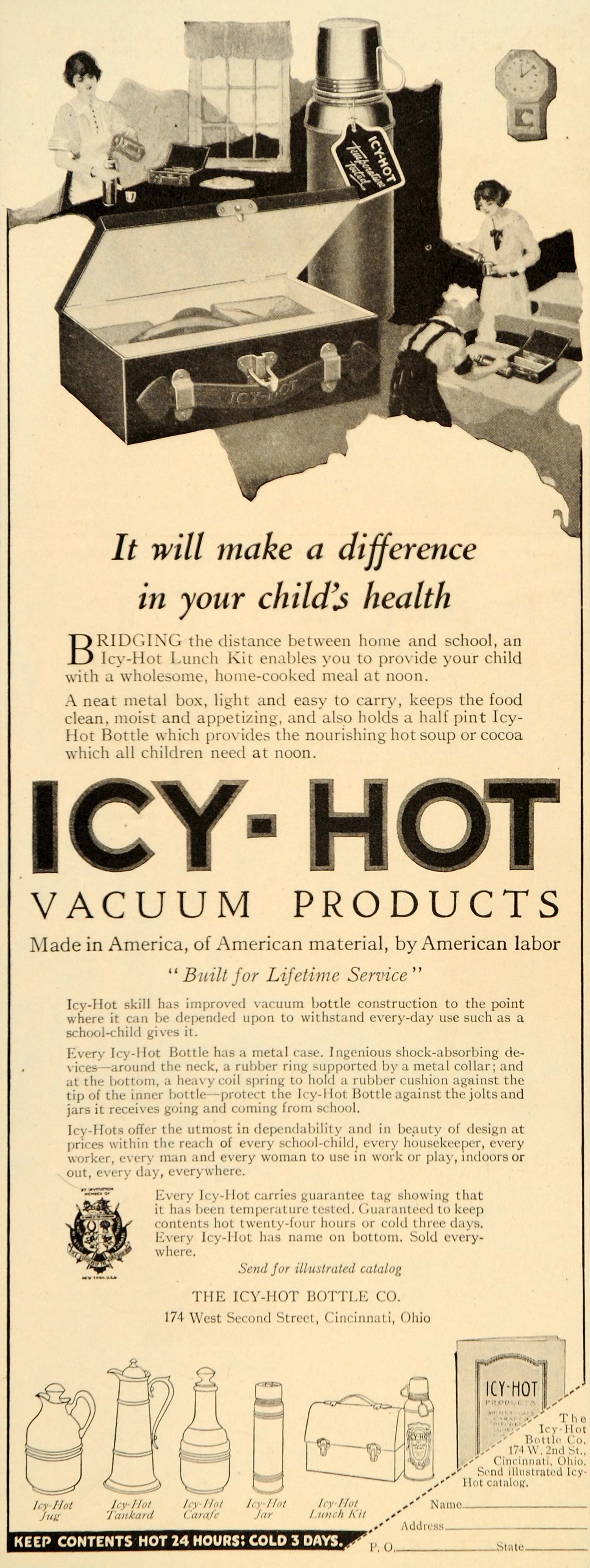 1922 Ad Icy-Hot Vacuum Products Lunch Kit Bottle Jar 174 W 2nd St Cincinnati DL2