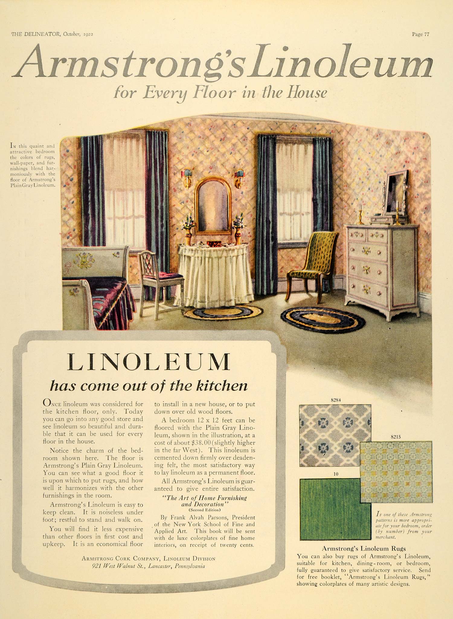 1922 Ad Armstrong Cork Linoleum Floor Bedroom Decor 921 W Walnut St DL2