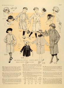 1922 Children Vintage Clothing Over Coat Hats Girl Boy Fashion Outerwear DL2