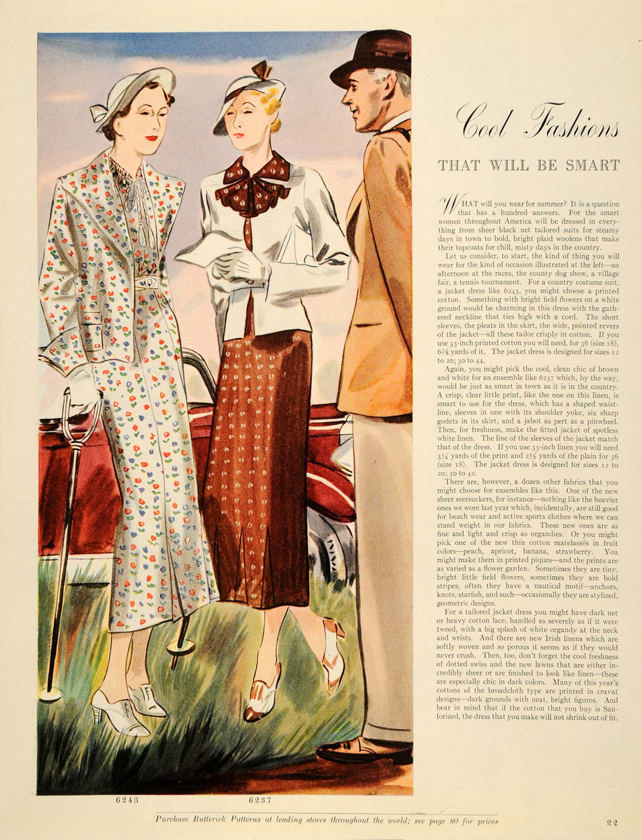 1935 Article Butterick Fashion Summer Dress Patterns Women Vintage DL2 ...