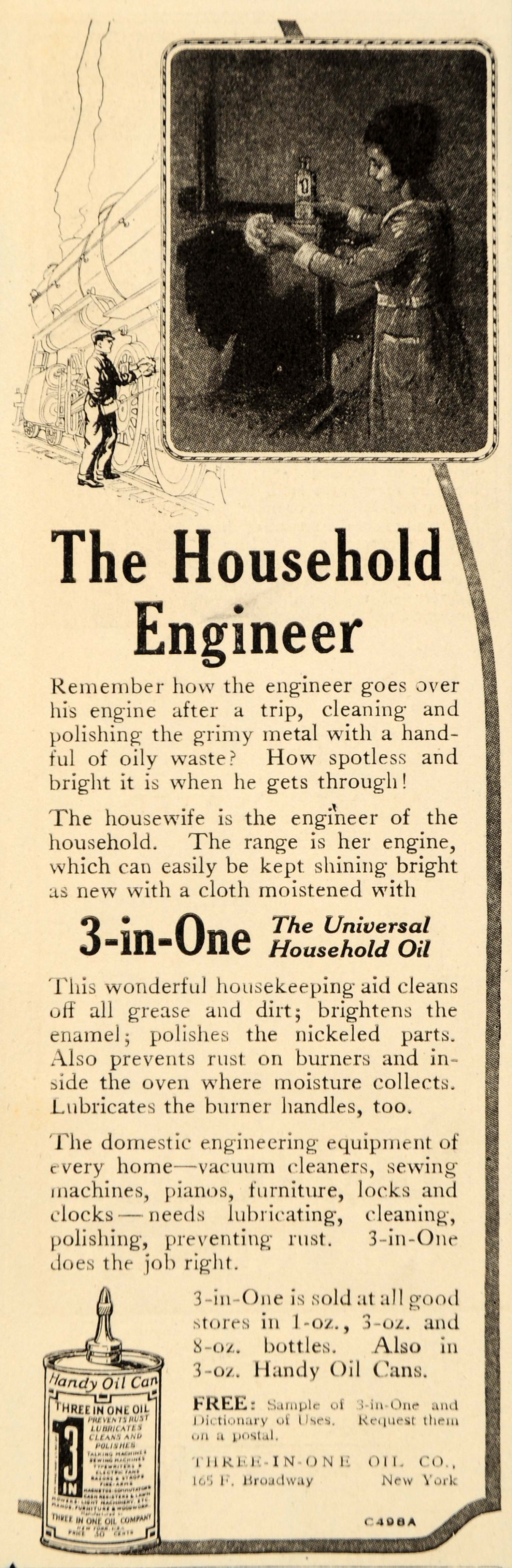 1922 Ad 3-in-One Universal Household Oil Cleaner 165 F Broadway NY Engineer DL2